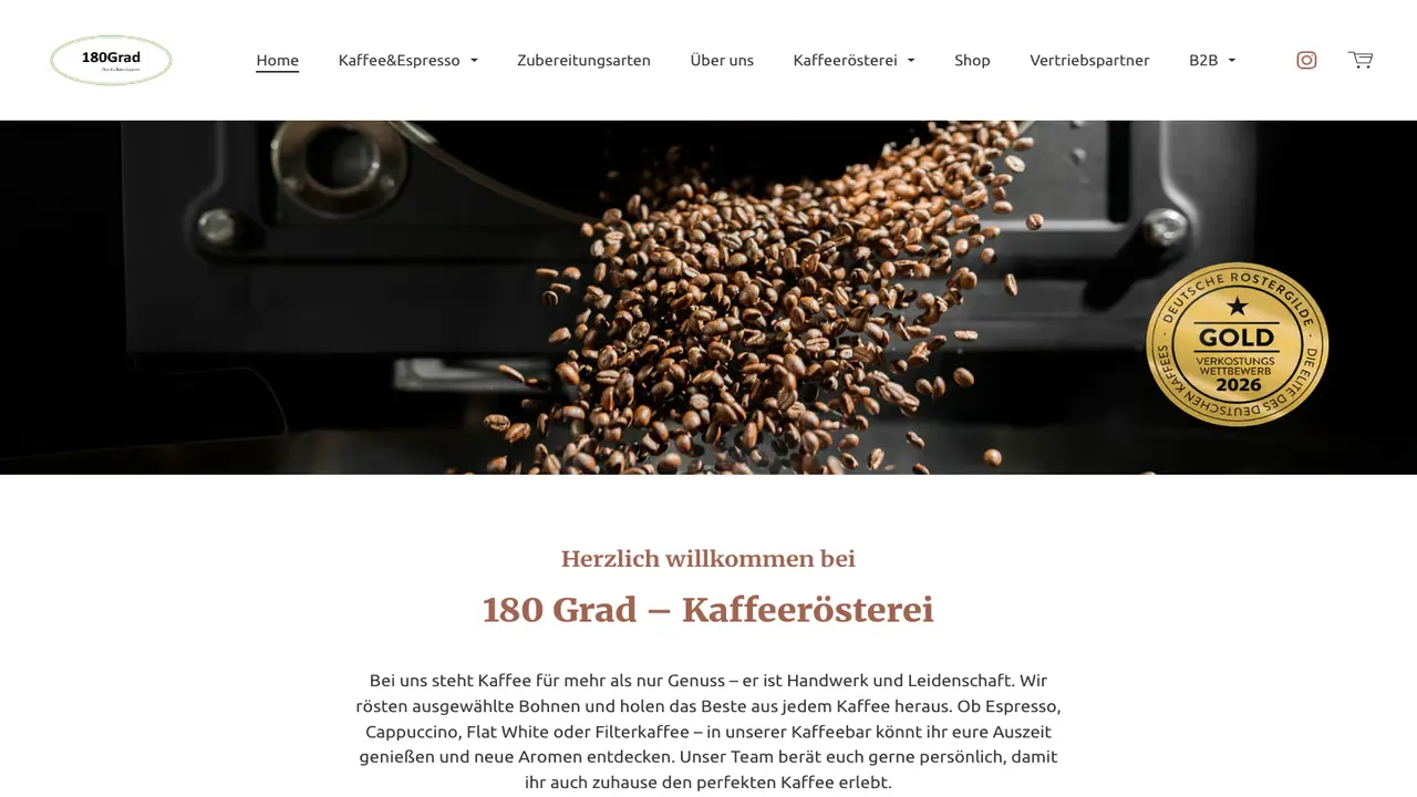 Website der 180 Grad - Die Kaffeerösterei