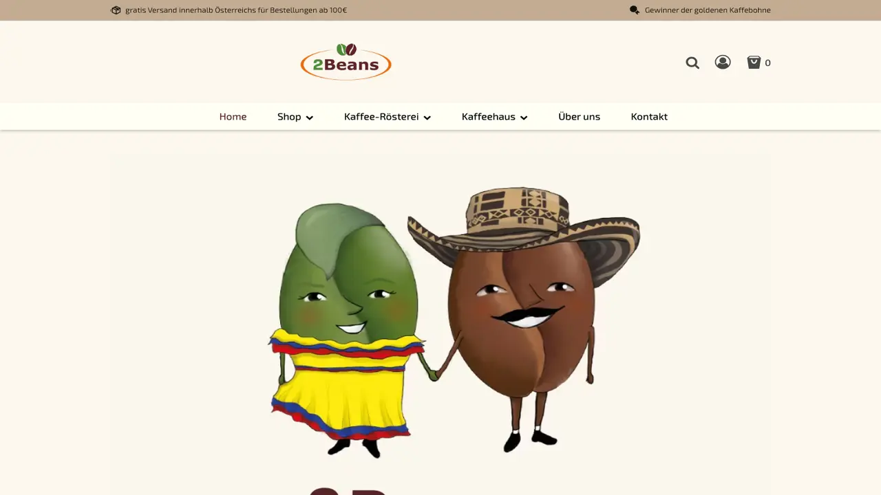 Website der 2Beans Kaffeerösterei