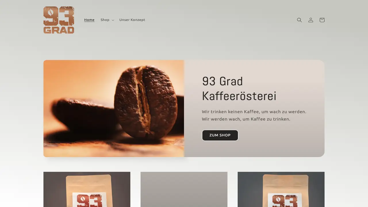 Website der 93 Grad Kaffeerösterei