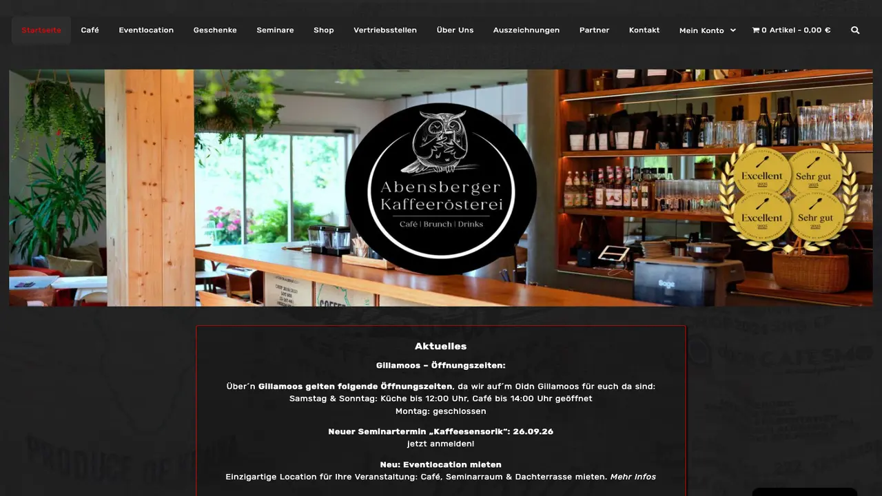 Website der Abensberger Kaffeerösterei
