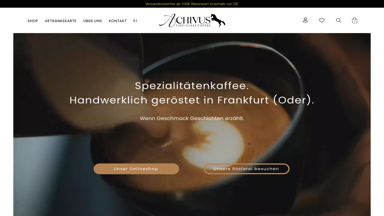 Website der Achivus First Class Coffee
