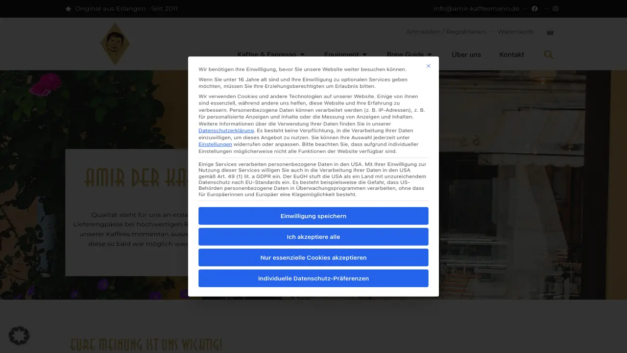 Website der Amir The coffee man