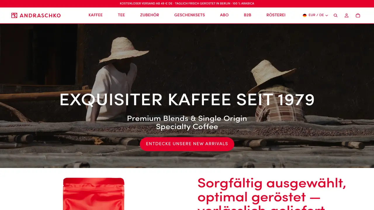 Website der Andraschko Kaffeemanufaktur Berlin