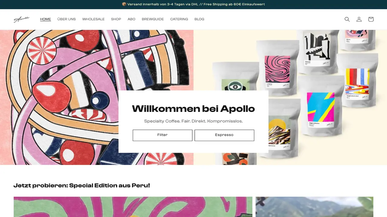 Website der Apollo Coffee Roasters