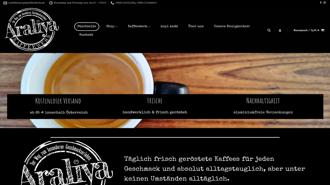 Website der Araliya Kaffeewerk