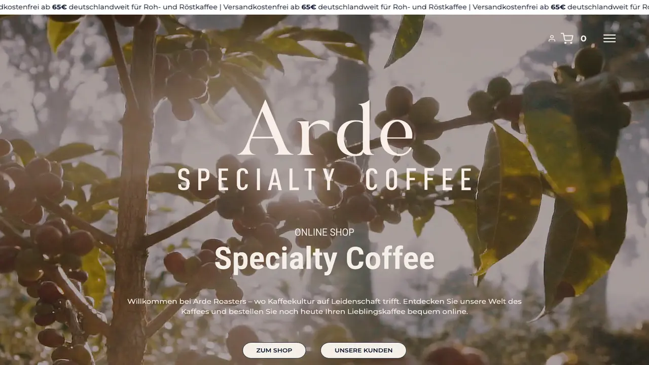 Website der Arde Specialty Coffee Roasters