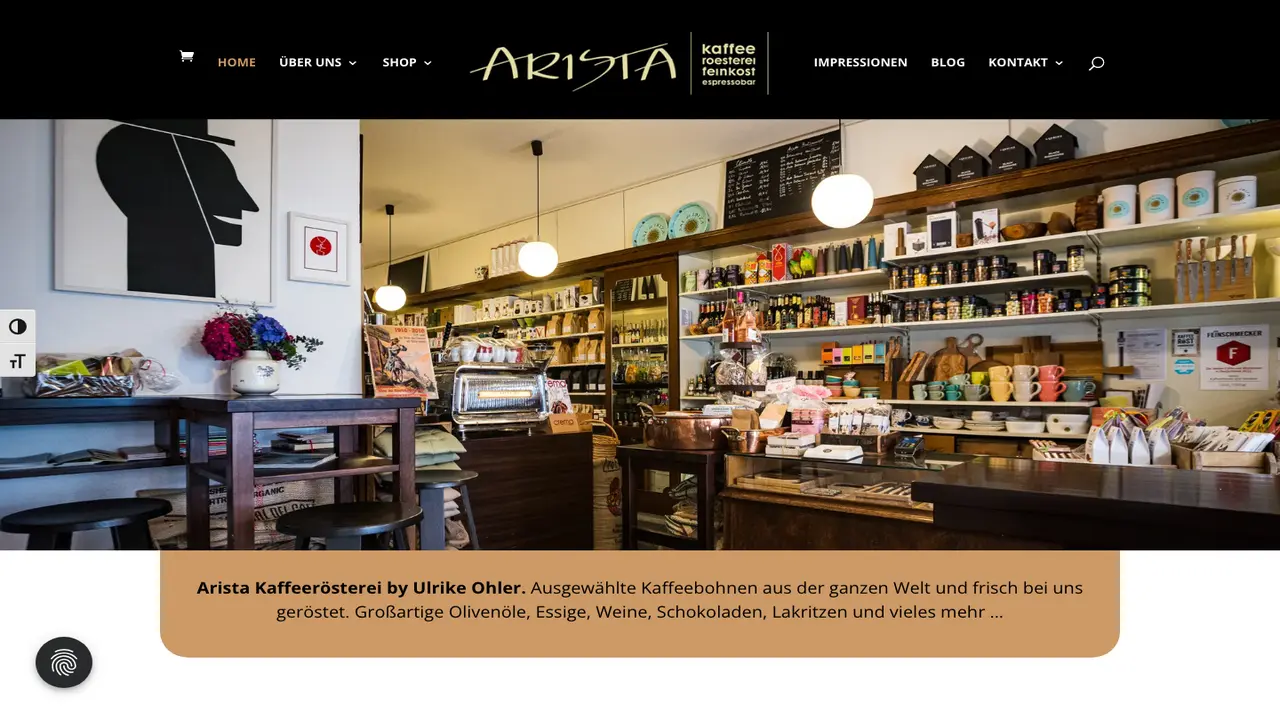 Website der ARISTA kaffeeroesterei und feinkost