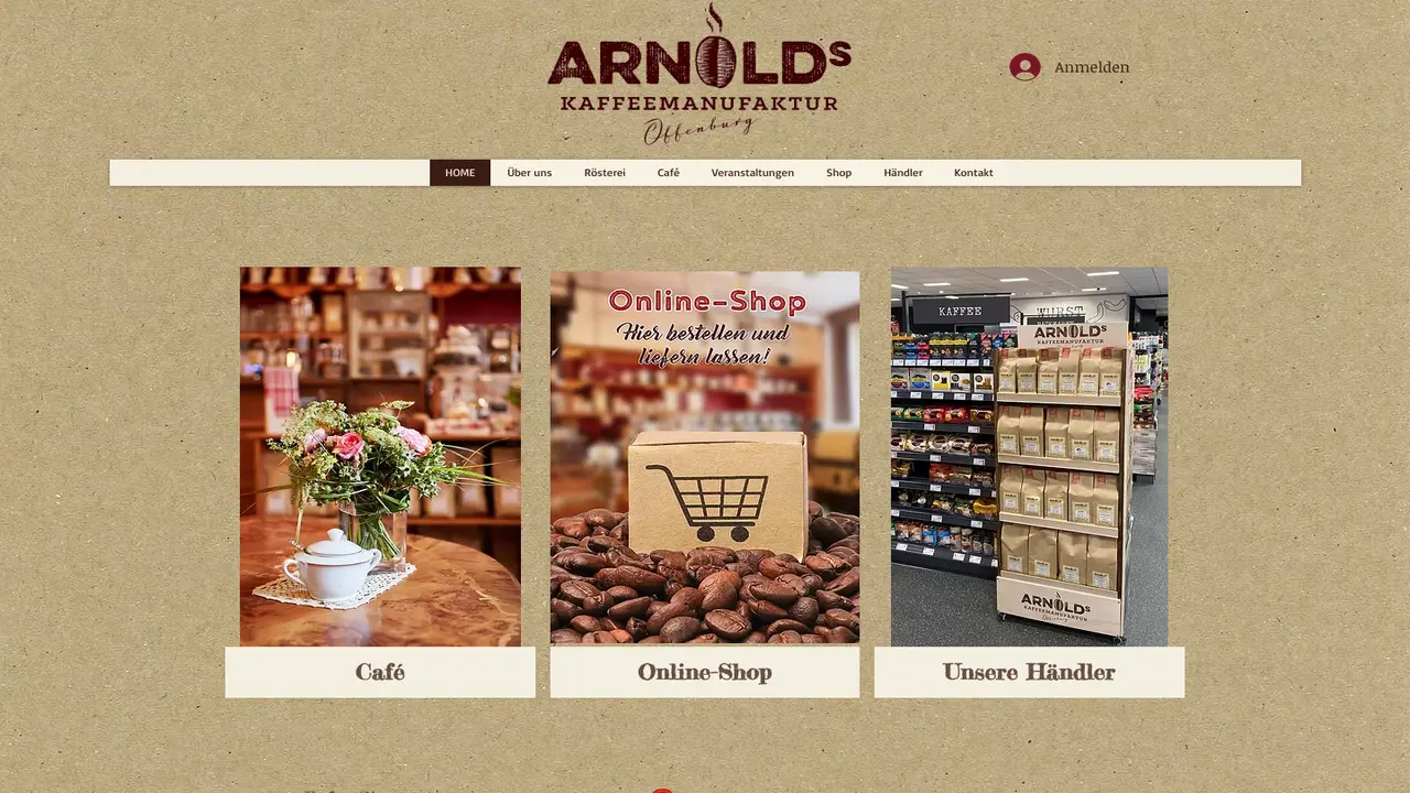 Website der Arnolds Kaffeemanufaktur
