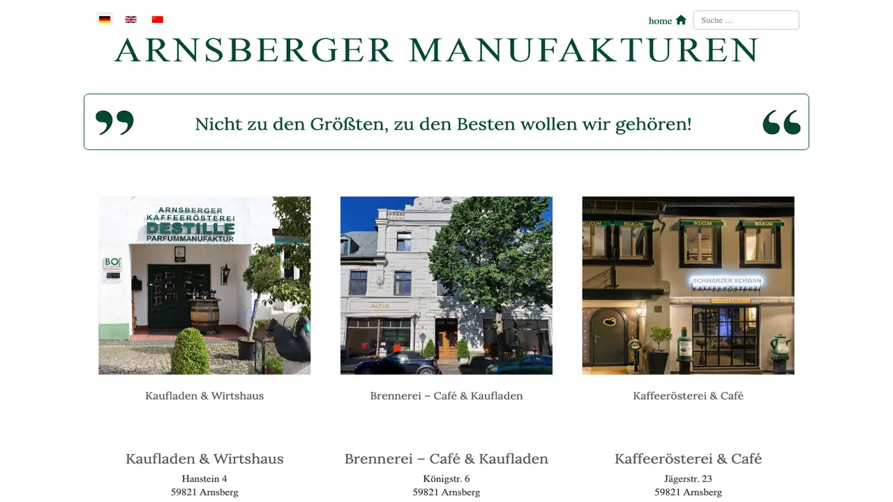 Website der Arnsberger-Manufakturen