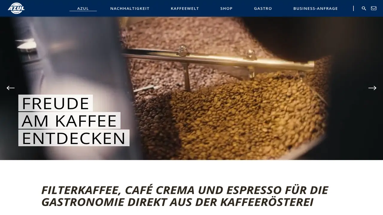 Website der AZUL Kaffee GmbH & Co. KG