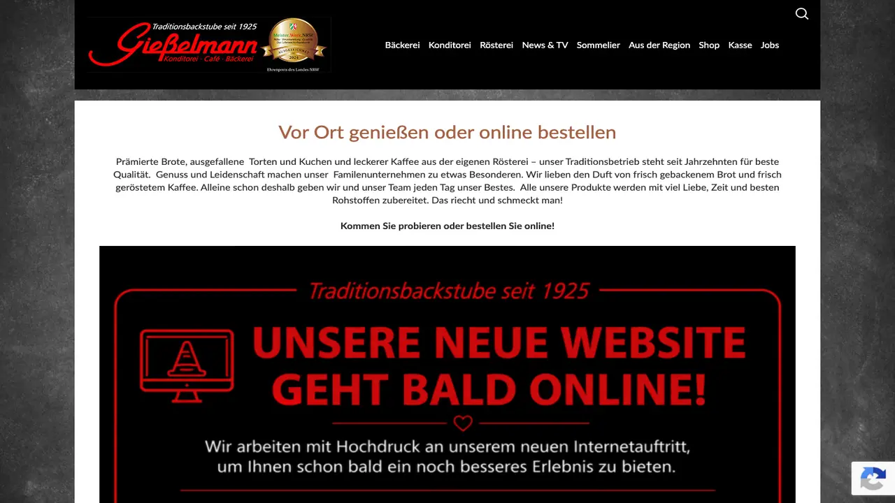 Website der Bäckerei Gießelmann