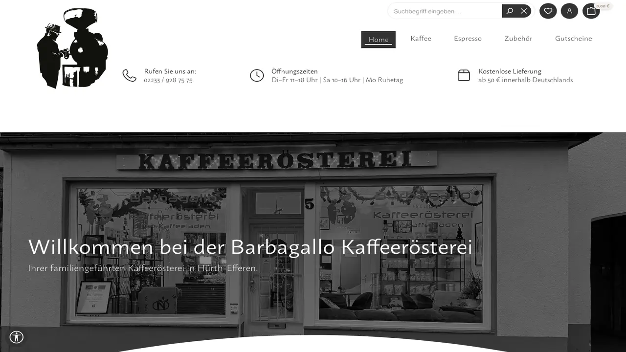 Website der Barbagallo Kaffeerösterei