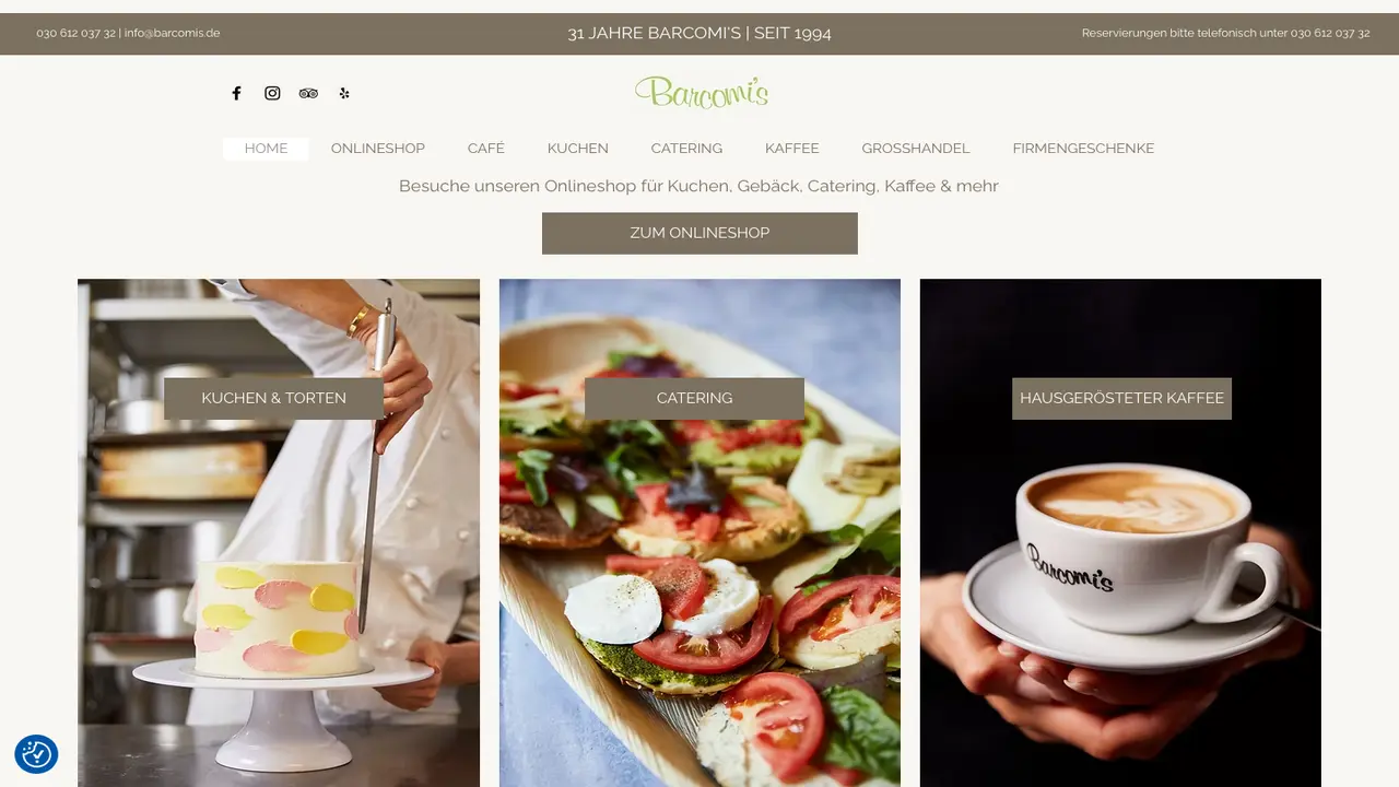 Website der Barcomi’s Café & Kaffeerösterei