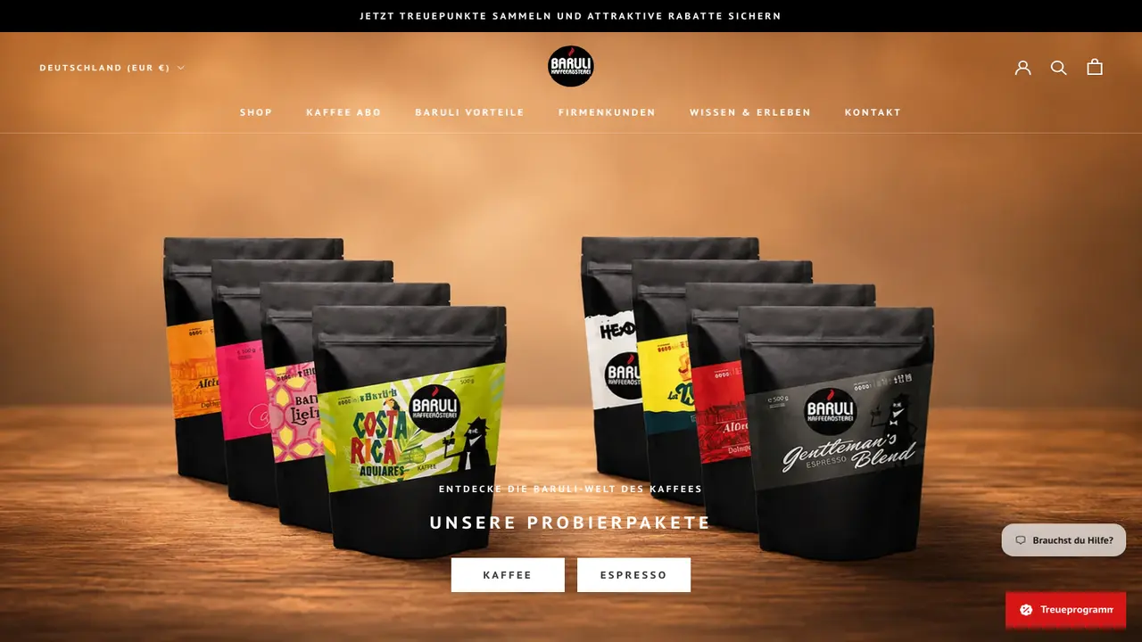 Website der Baruli - Kaffeerösterei in Stein an der Traun