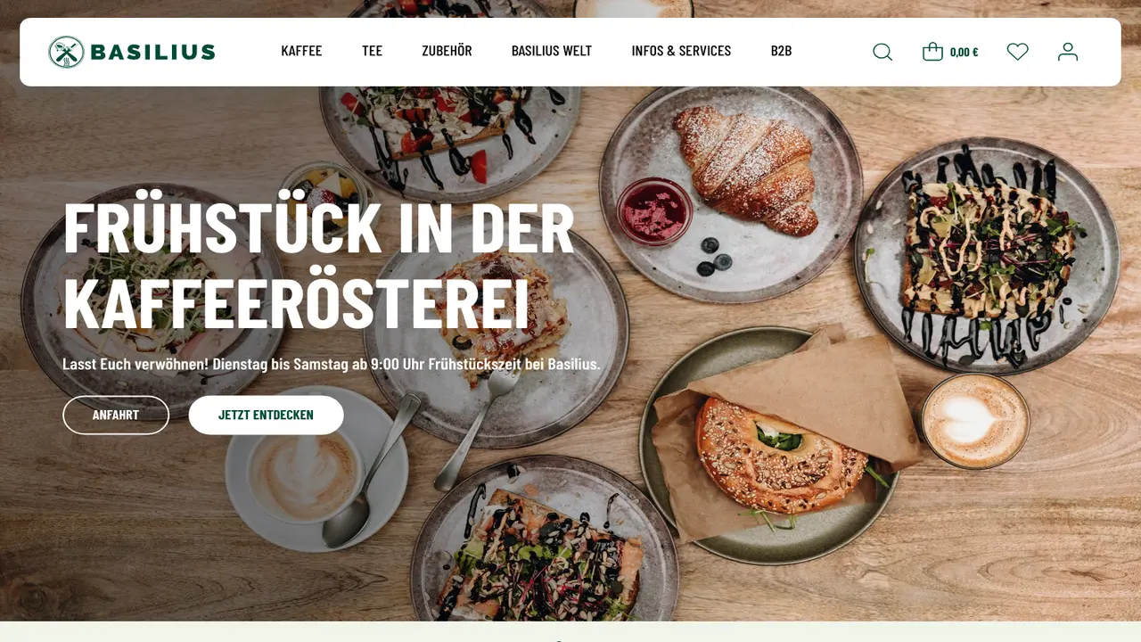 Website der Basilius Kaffeerösterei Parsberg