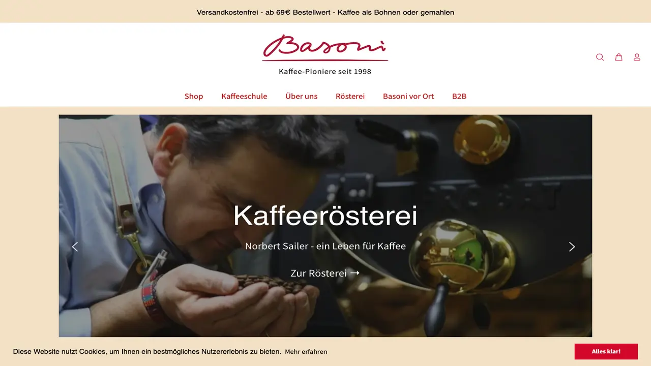 Website der Basoni Kaffee