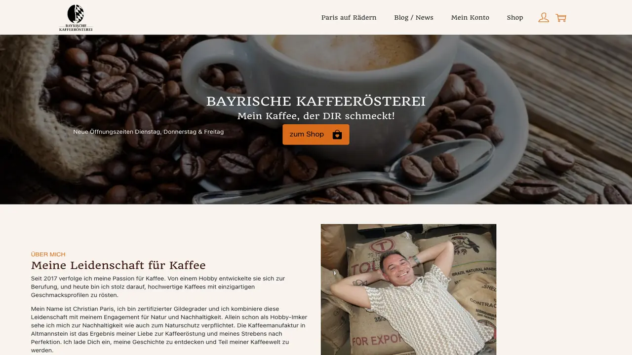 Website der Bayrische Kaffeerösterei