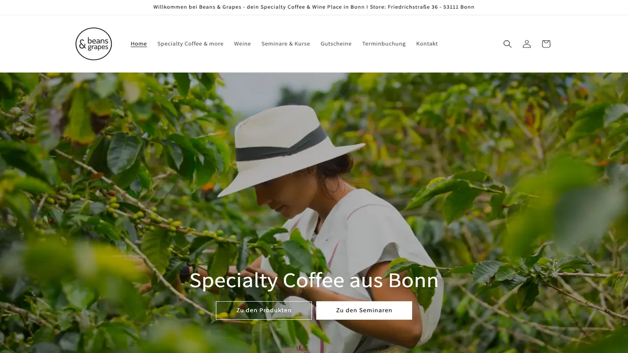 Website der Beans & Grapes Bonn