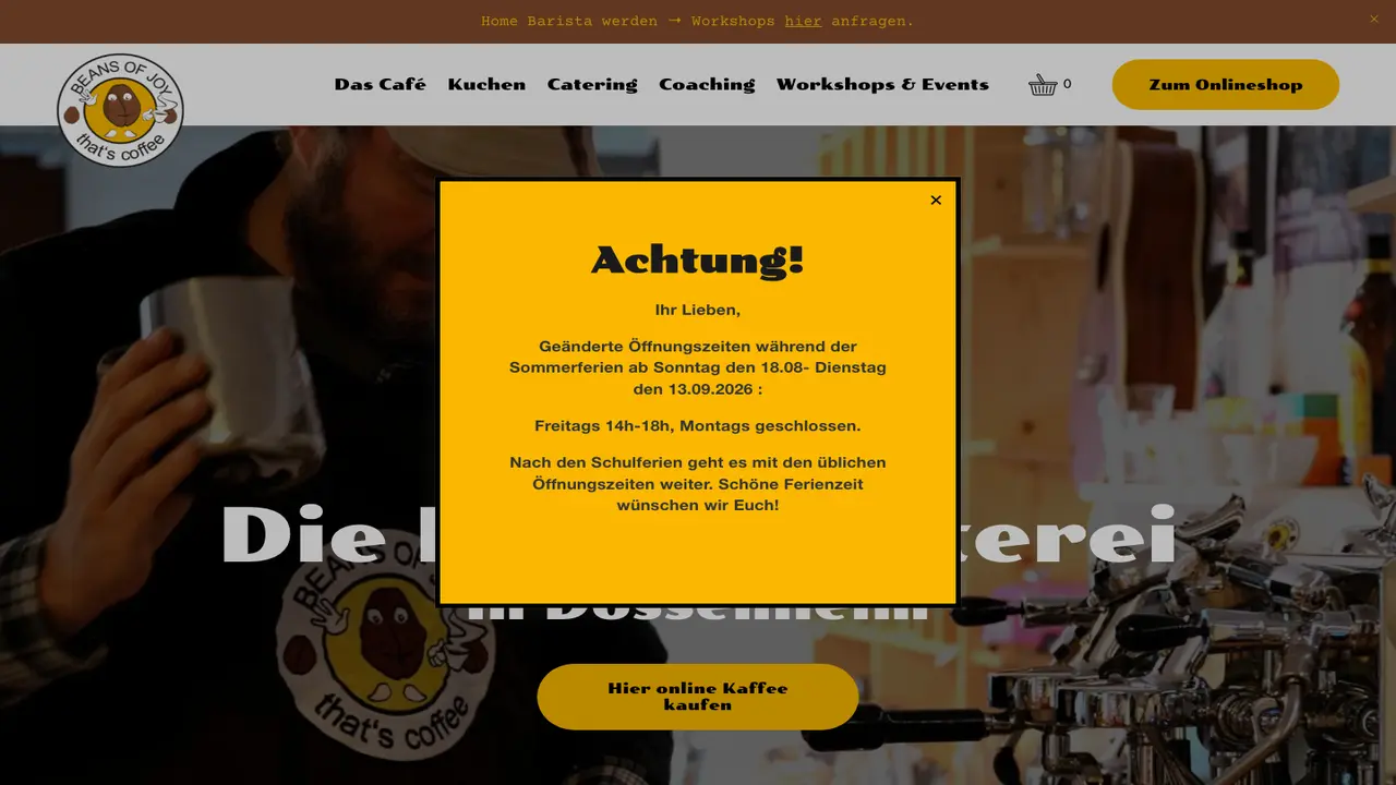 Website der Beans of Joy - Rösterei & Coffeeshop
