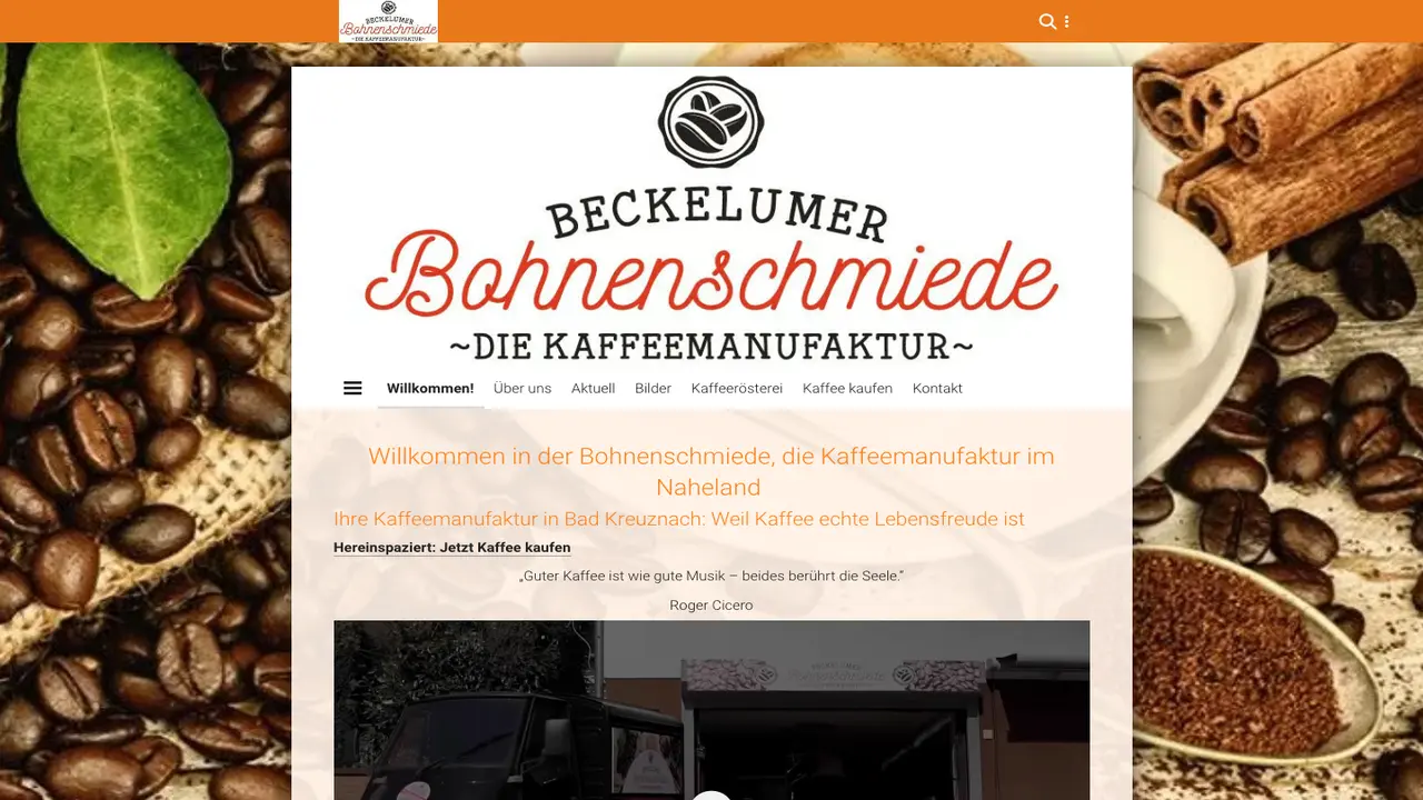 Website der BECKELUMER Bohnenschmiede ~DIE KAFFEEMANUFAKTUR