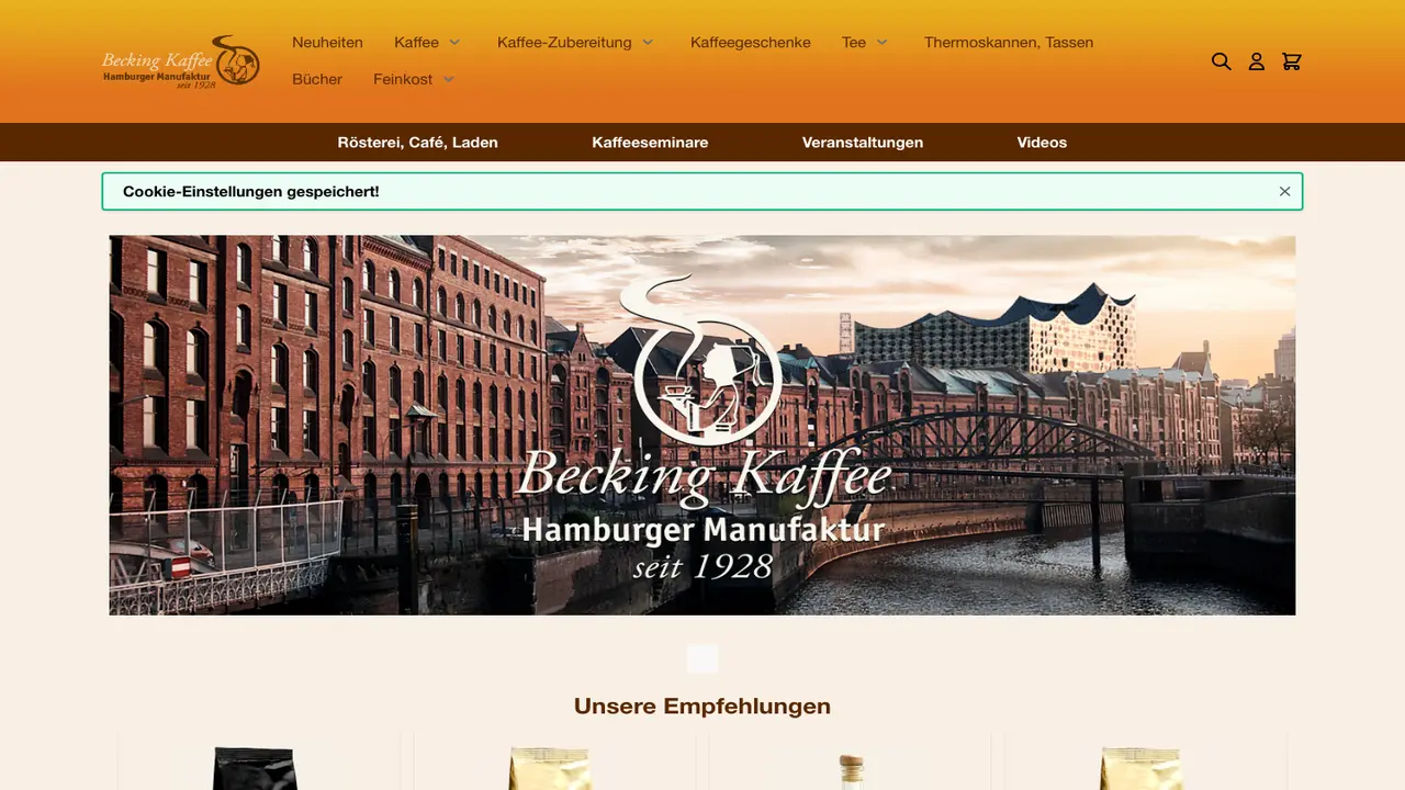 Website der Becking Kaffeemanufaktur