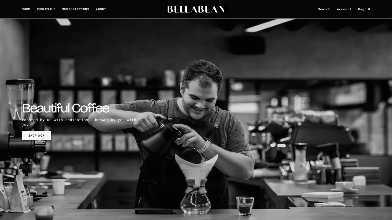 Website der Bella Bean Coffee Roastery