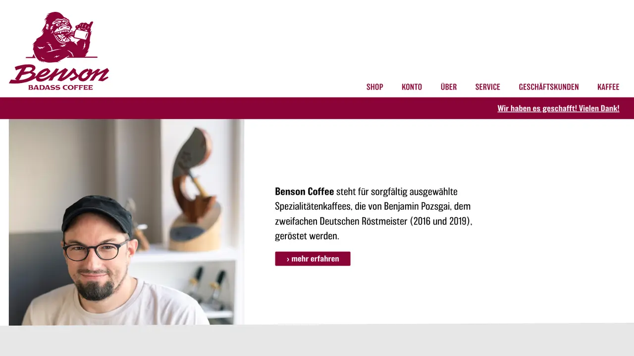 Website der Benson Coffee