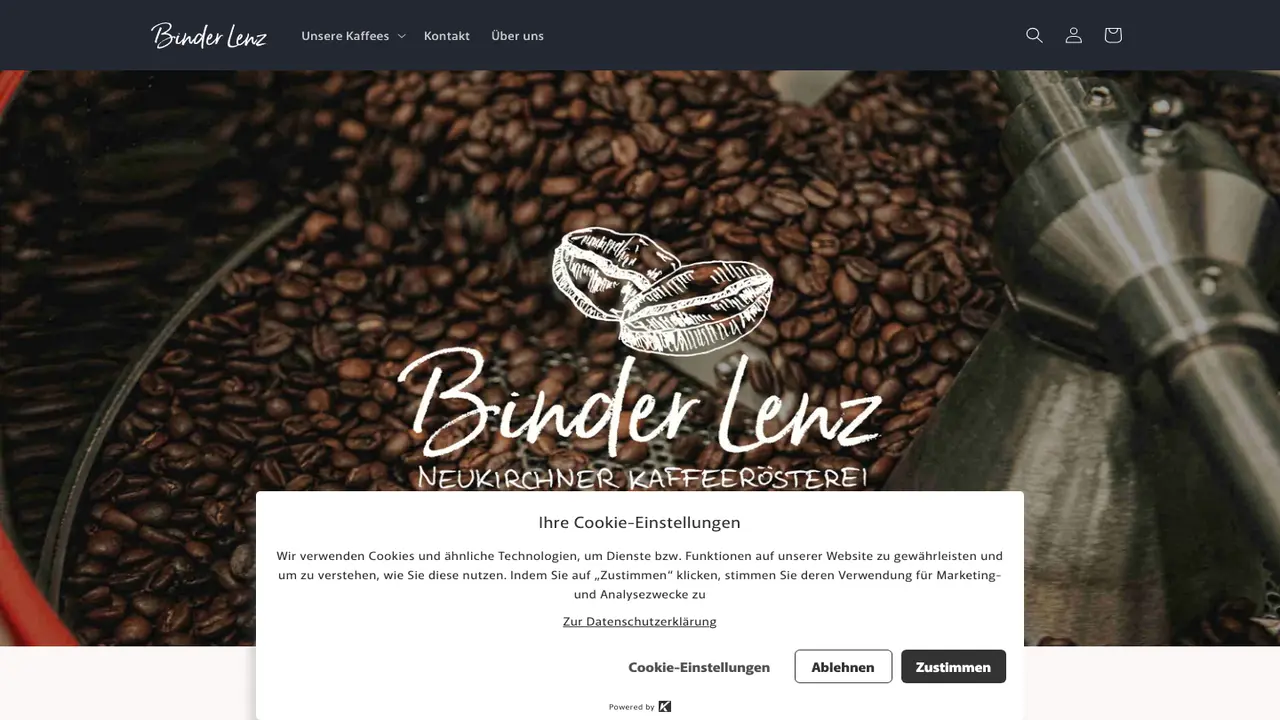 Website der Binder Lenz Kaffeerösterei