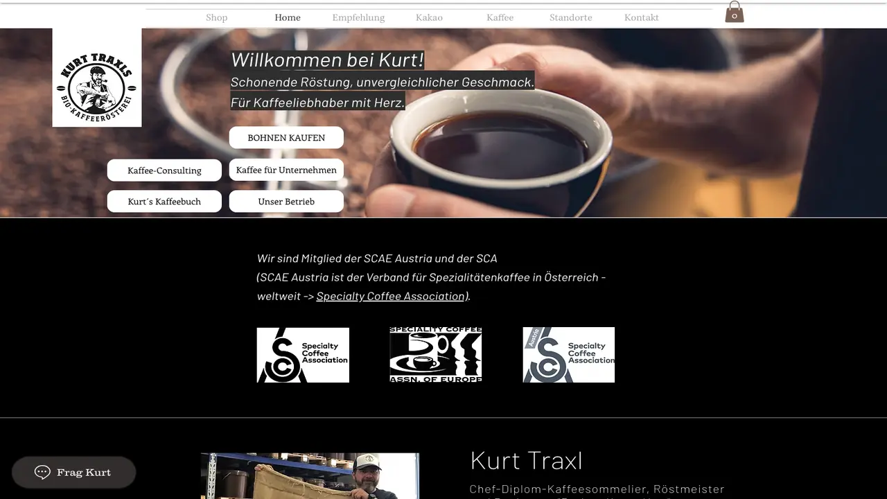 Website der BIO Kaffeerösterei Kurt Traxl