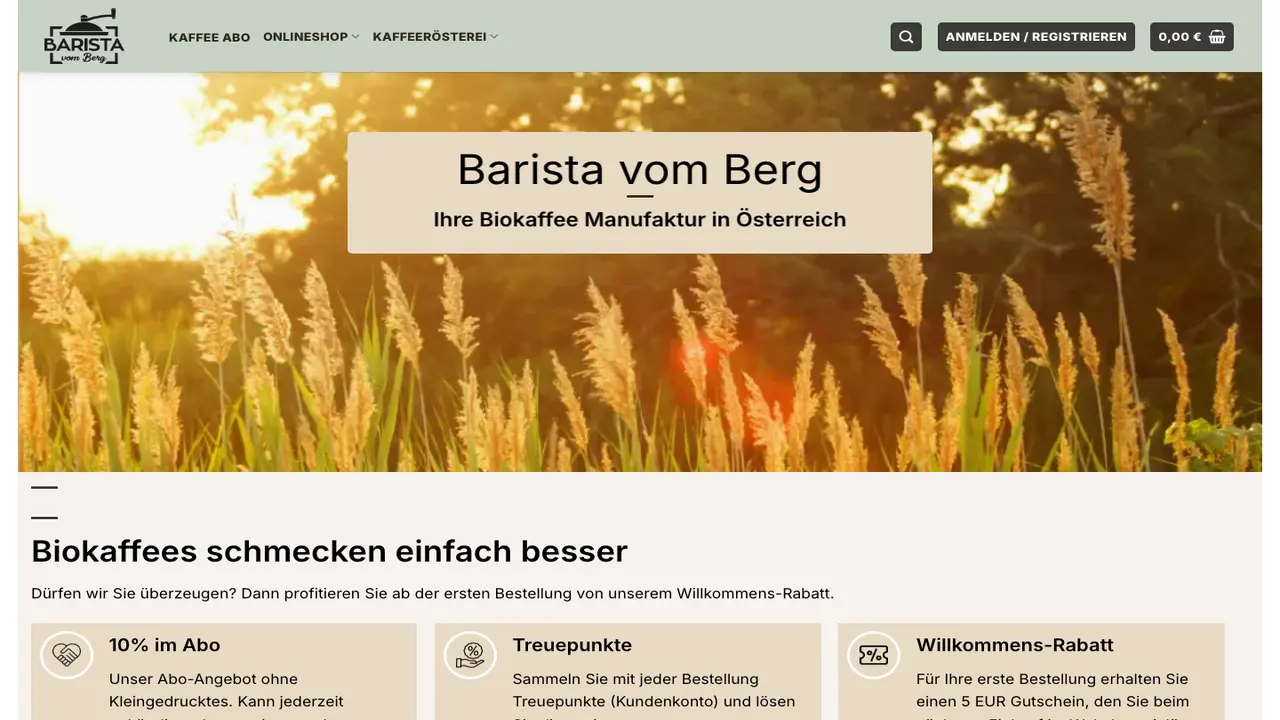Website der Biokaffee Rösterei - Barista vom Berg GmbH