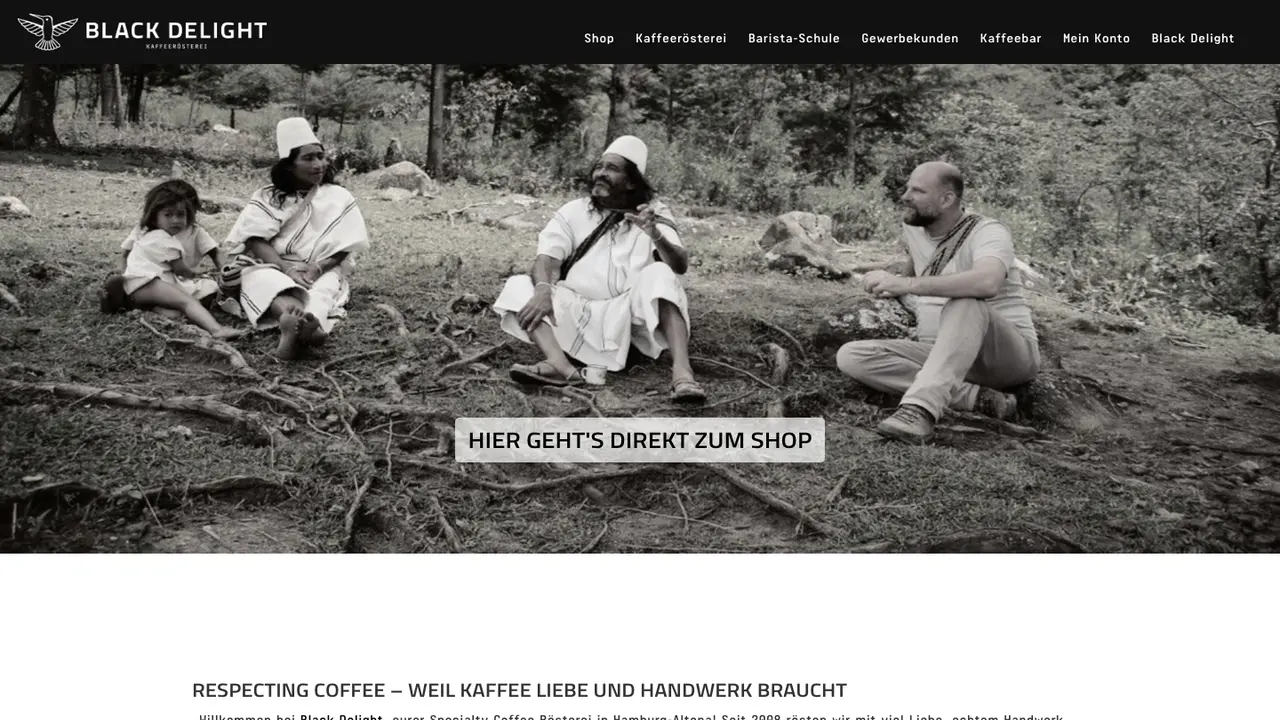 Website der Black Delight Kaffeerösterei & Kaffeeschule