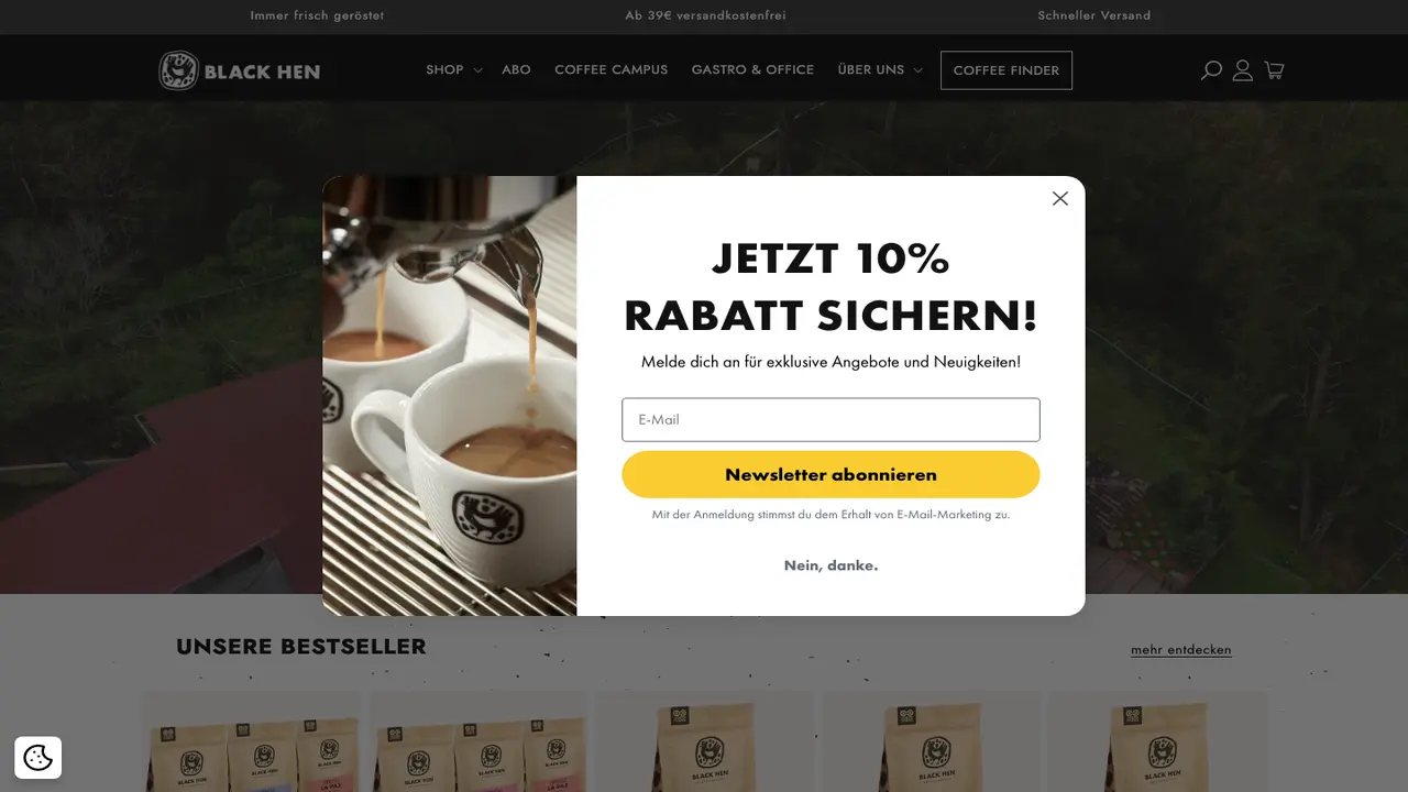 Website der Black Hen Rösthandwerk Saarbrücken