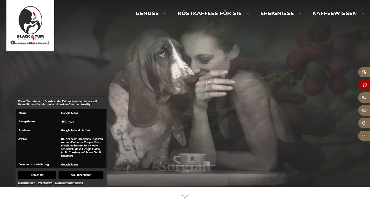 Website der BLACK & YUM GenussRösterei