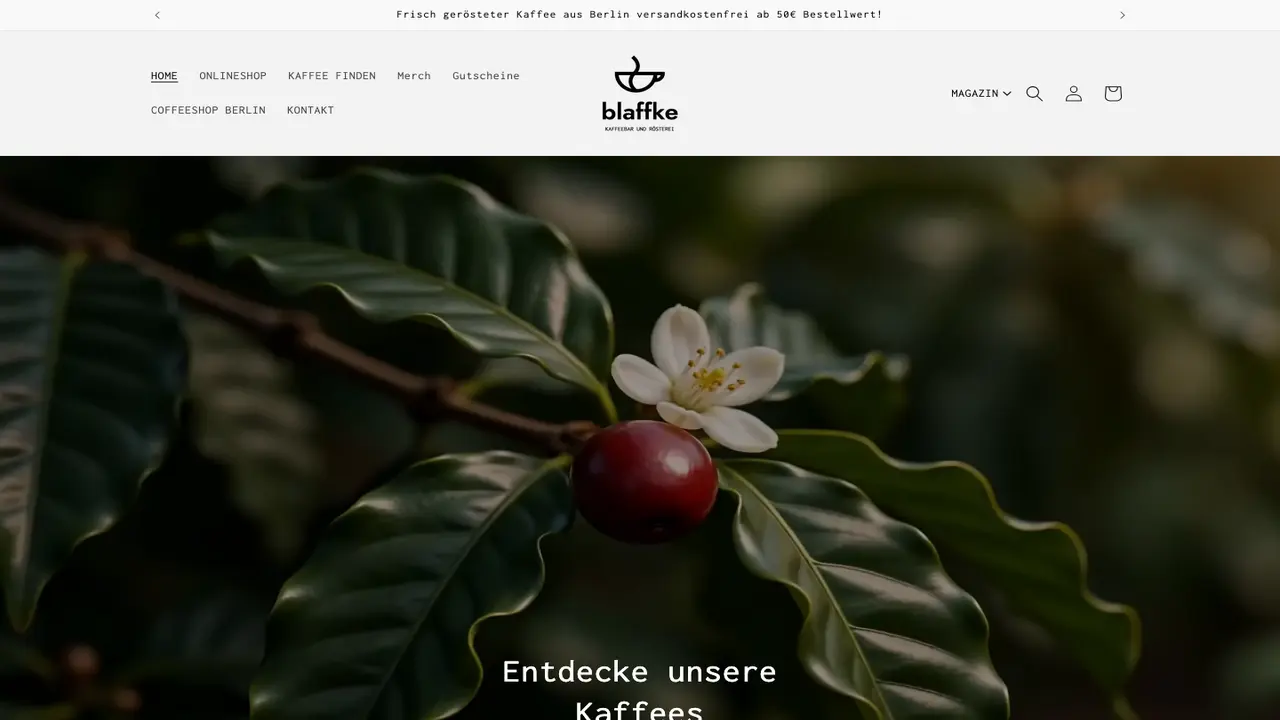 Website der Blaffke Kaffeebar und Rösterei