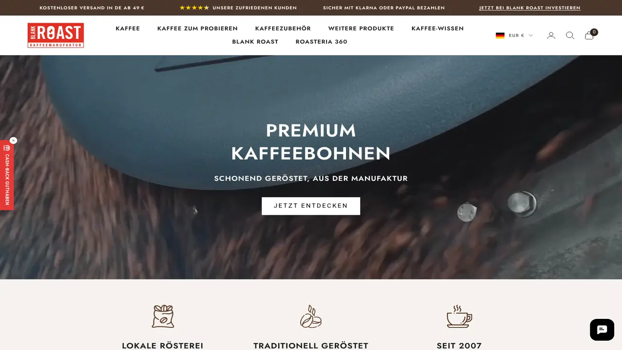Website der Blank Roast Gmbh