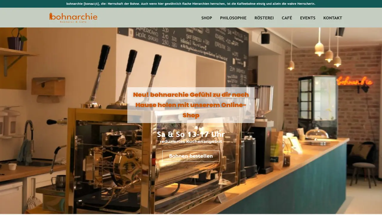 Website der bohnarchie - Rösterei & Café