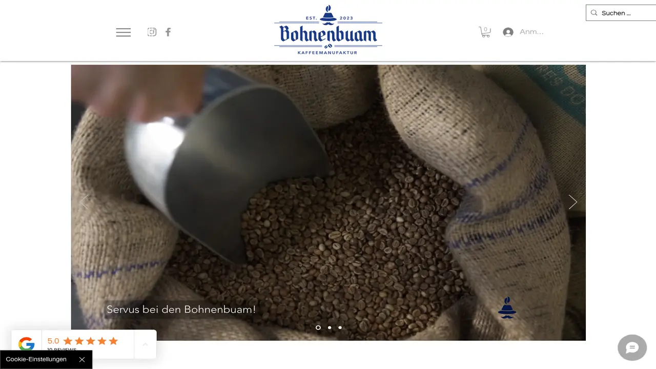 Website der Bohnenbuam Kaffeemanufaktur