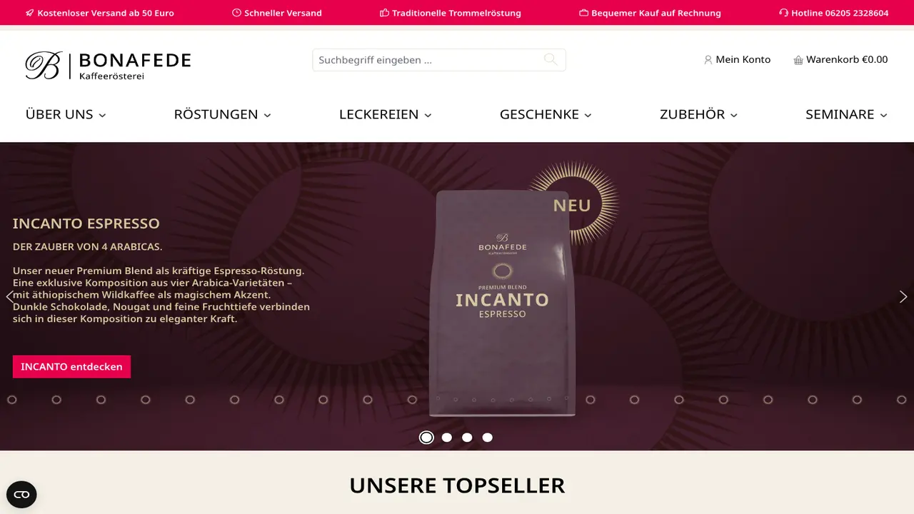 Website der Bonafede Kaffeerösterei | Café