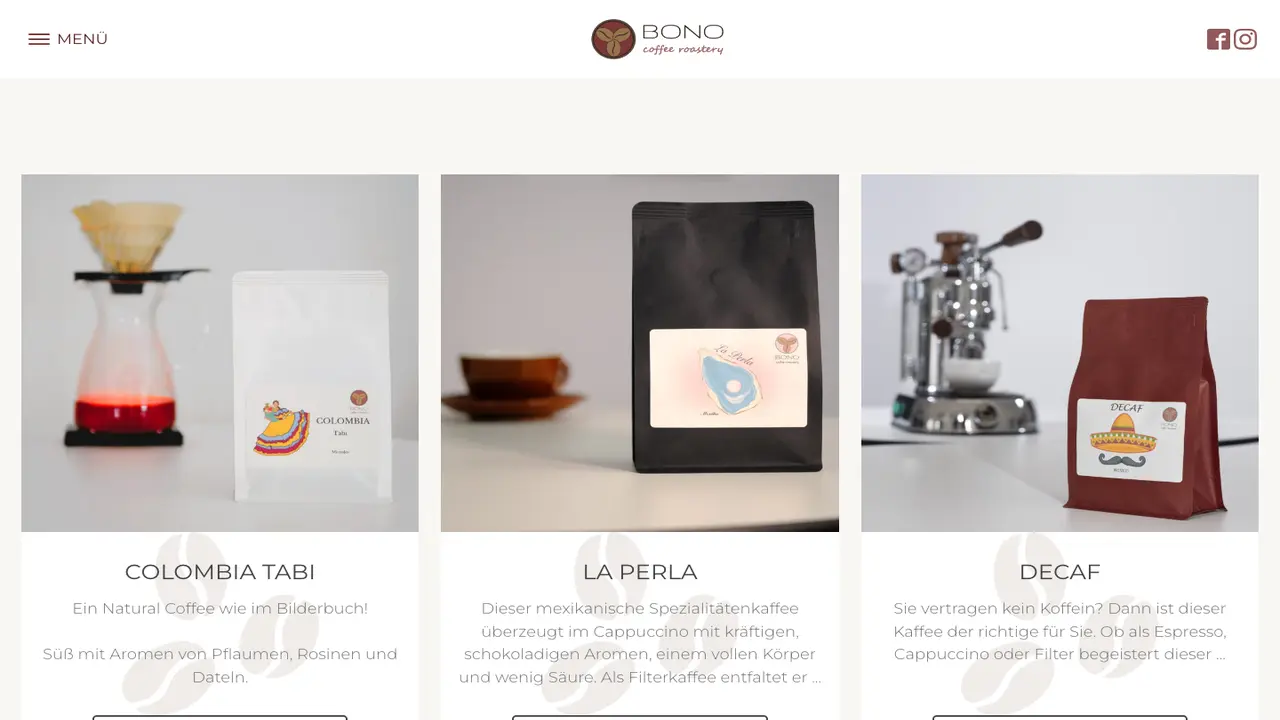 Website der Bono Coffee Roastery