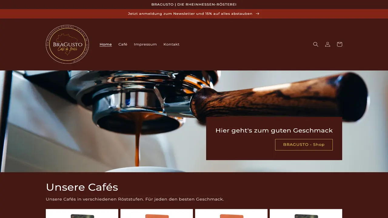 Website der Bragusto - Die Rheinhessen-Rösterei