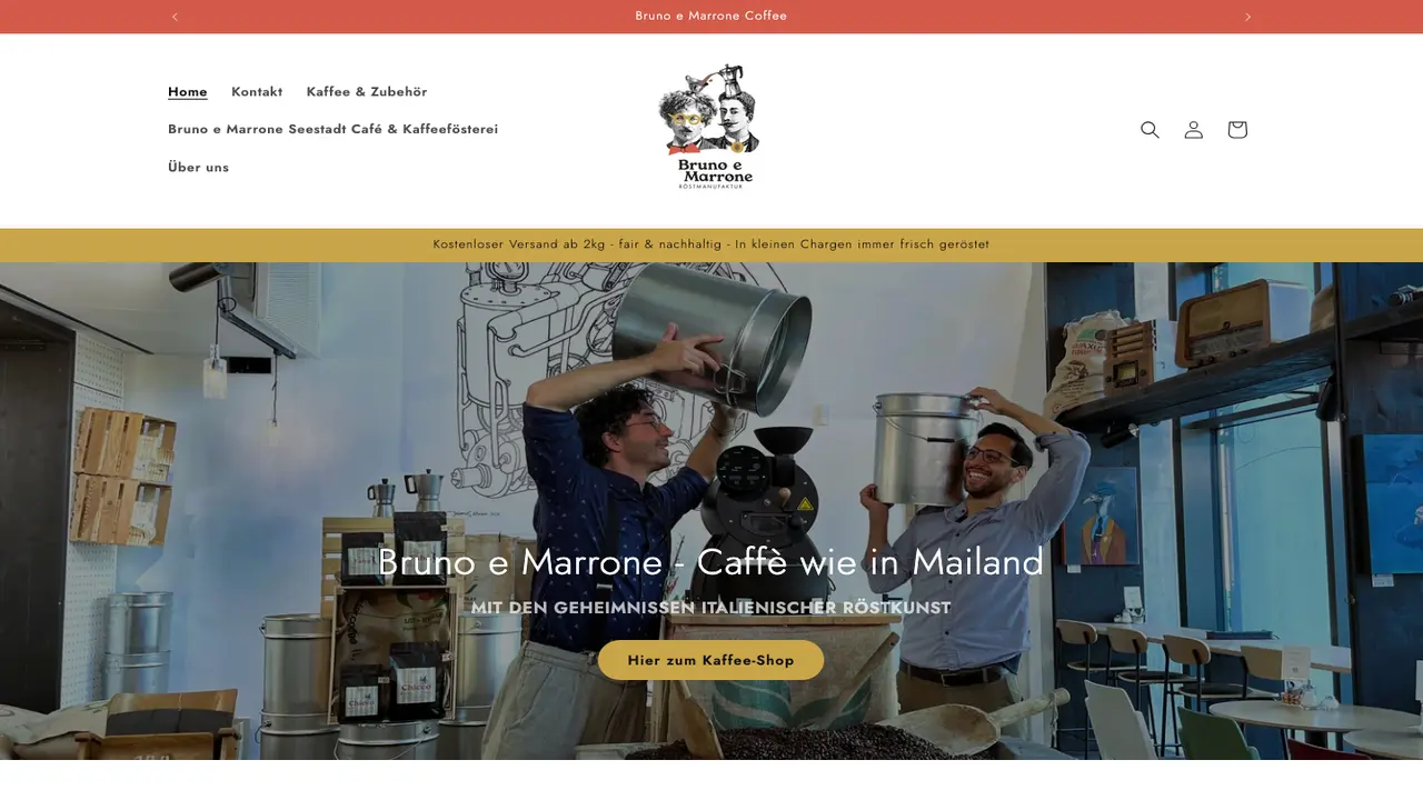 Website der Bruno e Marrone Seestadt Café & Kaffeerösterei