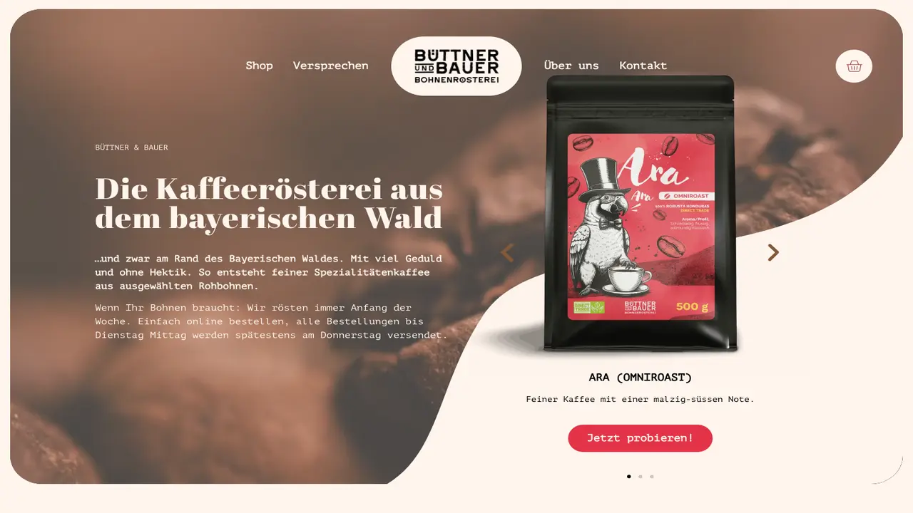 Website der Büttner & Bauer Bohnenrösterei