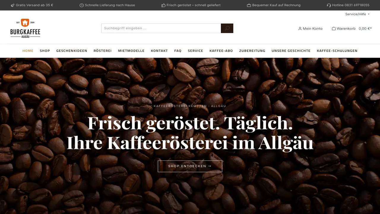 Website der Burgkaffee
