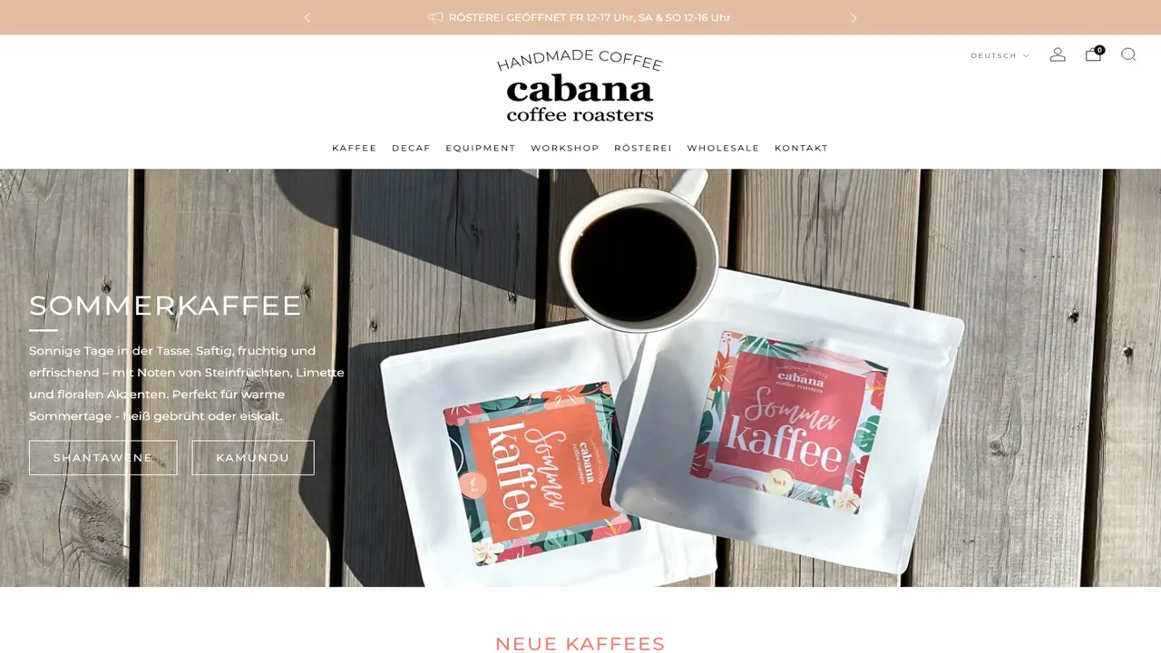 Website der Cabana Coffee Roasters