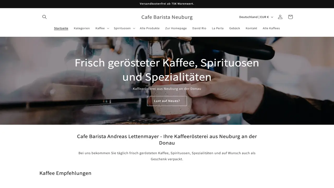 Website der Café Barista Kaffeerösterei