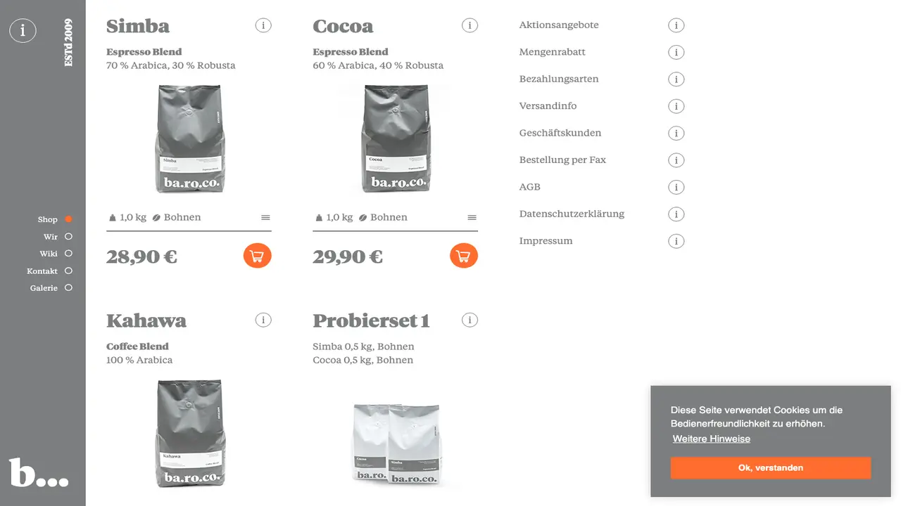 Website der Café Baroco
