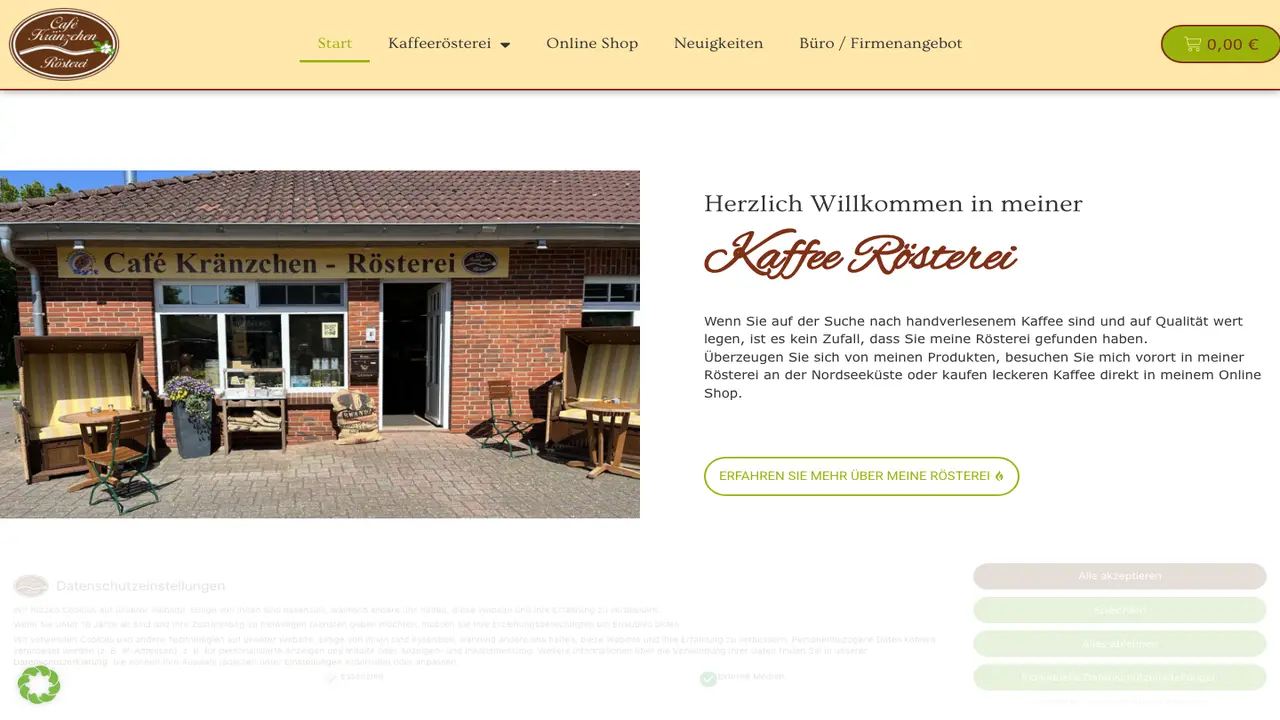 Website der Cafe Kränzchen - Rösterei