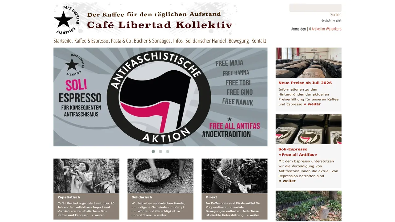 Website der Café Libertad Collective eG