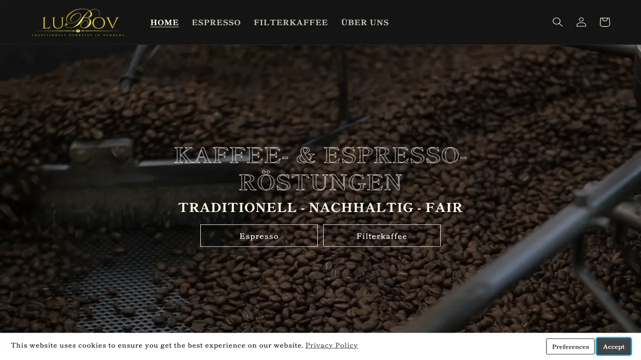 Website der Café Lubov Kaffeerösterei Vending Coffee