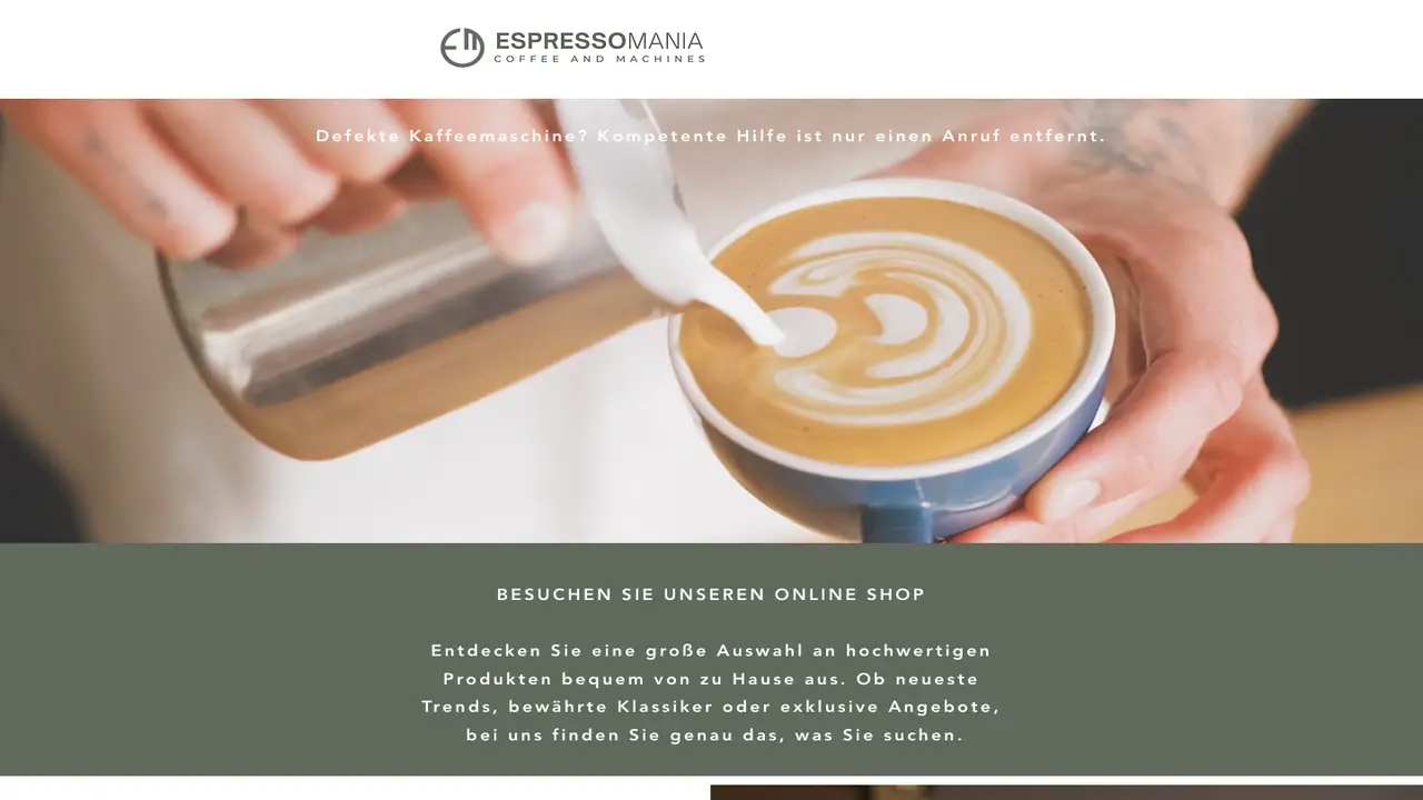 Website der Café, Rösterei & Werkstatt - Espressomania